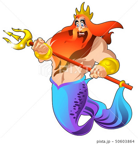 Poseidon With A Golden Trident And A Crown のイラスト素材