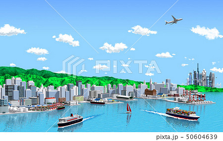 港町海側から雲_未来都市遠望のイラスト素材 [50604639] - PIXTA
