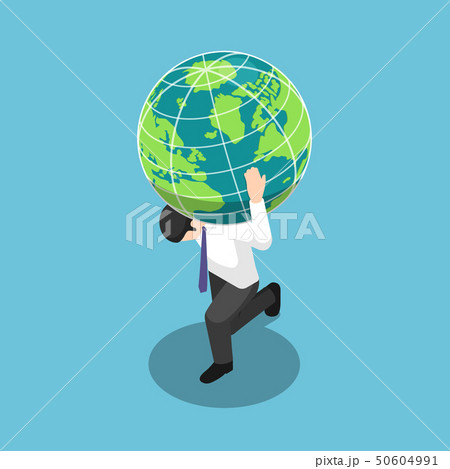 Isometric businessman carrying the world or earth 50604991