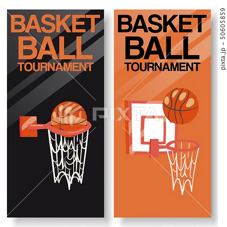 Basketball tournament set of banners vector illustration. Throwing ball into basket or hoop. Active 50605859