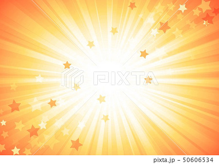 オレンジ色放射線と星背景のイラスト素材