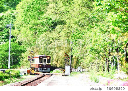 わたらせ渓谷鉄道上神梅ホームより下りディーゼル列車 50606890