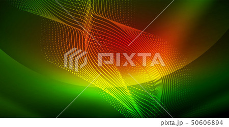 Glowing abstract wave on dark, shiny motion, magic space light. Techno abstract background 50606894