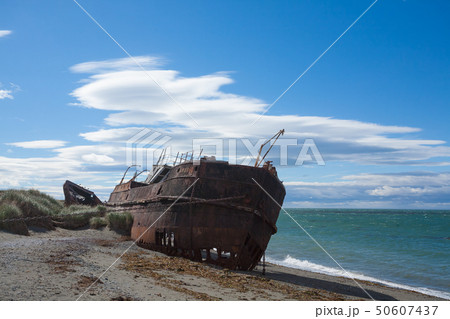 Wreckages on San Gregorio beach, Chile historic 50607437