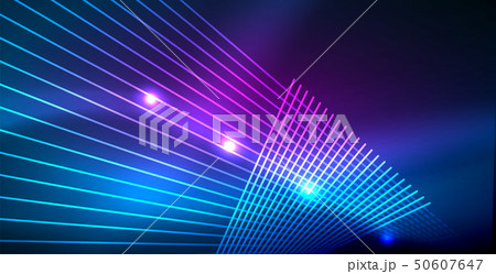 Neon glowing techno lines, blue hi-tech futuristic abstract background template with lights Neon glowing techno lines, blue hi-tech futuristic abstract background template with lights 50607647