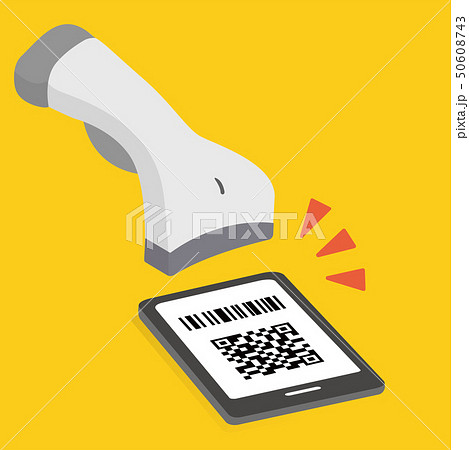 スマートフォンによるキャッシュレス決済 Qrコードスキャン バーコードスキャンのイメージイラストのイラスト素材