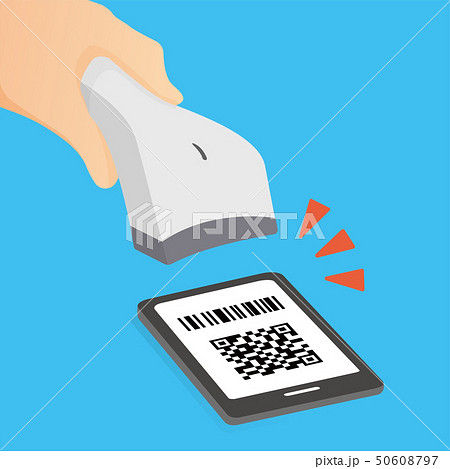 スマートフォンによるキャッシュレス決済 Qrコードスキャン バーコードスキャンのイメージイラストのイラスト素材