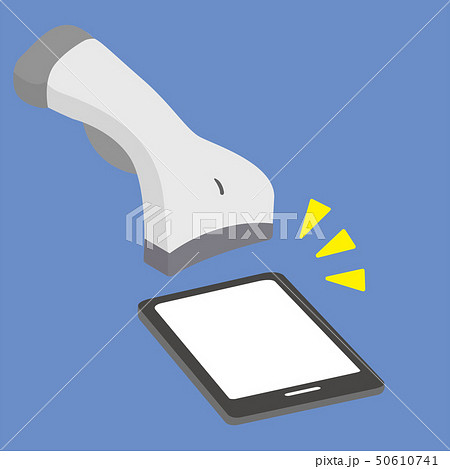 スマートフォンによるキャッシュレス決済 Qrコードスキャン バーコードスキャンのイメージイラストのイラスト素材