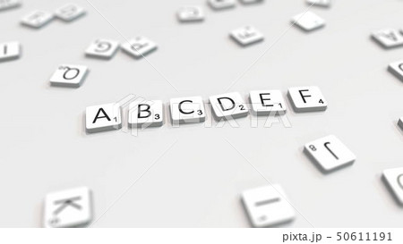 Making ABCDEF text with letter tiles. 3D rendering 50611191