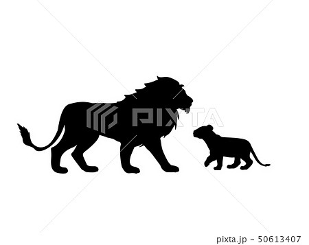 Lion And Lion Cub Predator Black Silhouette Animalのイラスト素材
