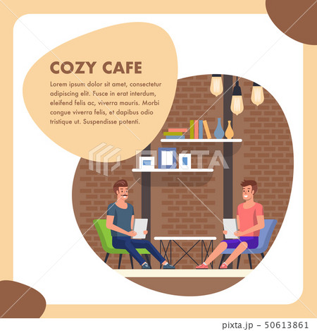 Cozy Cafe Flat Square Banner. Modern People Place. 50613861