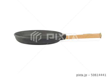 cast iron pan with wooden handle 50614441