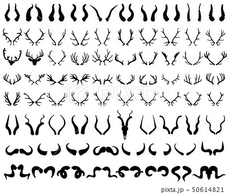 Set Of Black Silhouettes Of Different Horns のイラスト素材