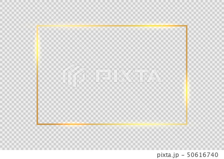 Gold frame square background. Golden frame line with light glow flare magic graphic effect design 50616740
