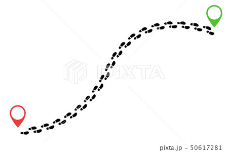 Footsteps footprint trekking route. Follow foot steps track human trail, Walker path print 50617281