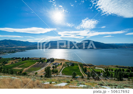 Gorgeous view over Okanagan lake with cityscape on 50617692
