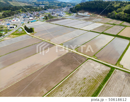 七ヶ宿の風景　水田　初夏　ドローン撮影 50618612