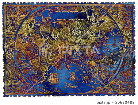 Blue and gold fantasy pirate map  50620488