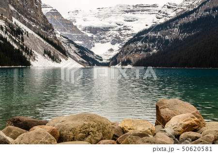 Lake Louise with rock shore in the Banff National Lake Louise with rock shore in the Banff National 50620581