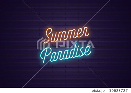 Neon lettering of Summer Paradise. Glowing text 50623727