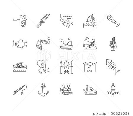 Fishing tackle line icons, signs, vector set, outline illustration concept  50625033