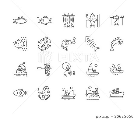 Fishing boat rides line icons, signs, vector set, outline illustration concept Fishing boat rides line icons, signs, vector set, outline illustration concept 50625056