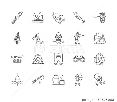 Fishing and hunting line icons, signs, vector set, outline illustration concept  50625088