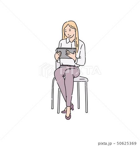 Beautiful woman looking at tablet screen Beautiful woman looking at tablet screen 50625369