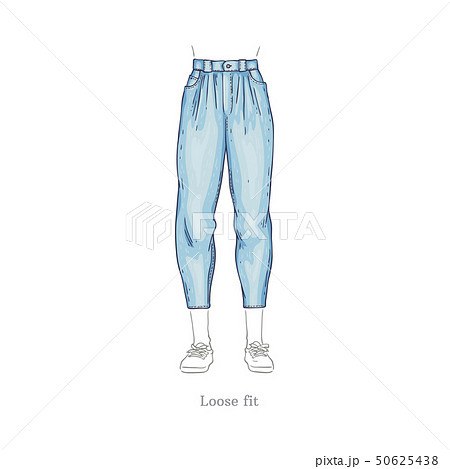 Vector Loose Fit Style Jeans Female Denim Pantsのイラスト素材