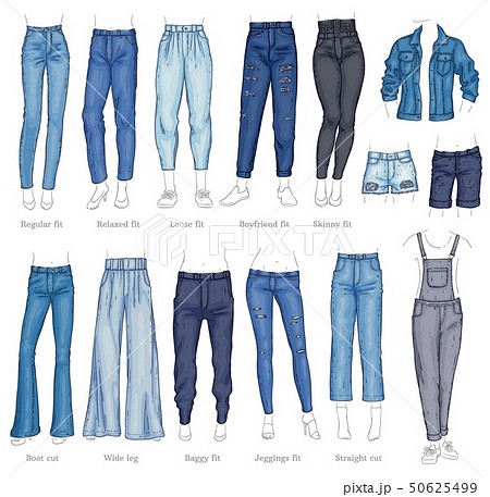 Vector Leggings Fit Style Jeans Female Denim Pantsのイラスト素材