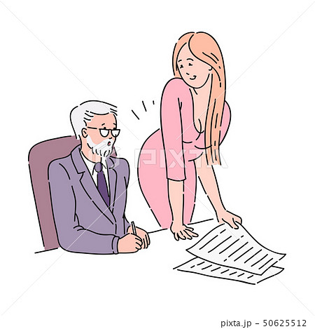 A young attractive redhead girl sexually harasses her old colleague or boss man in the office. A young attractive redhead girl sexually harasses her old colleague or boss man in the office. 50625512