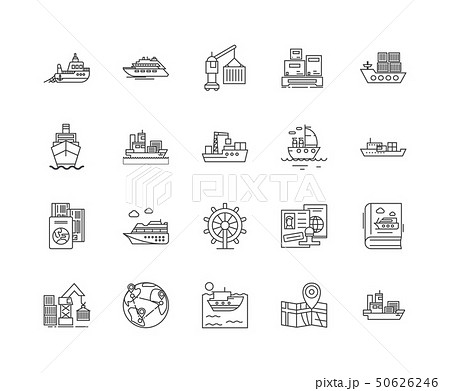 Ferry services line icons, signs, vector set, outline illustration concept Ferry services line icons, signs, vector set, outline illustration concept 50626246