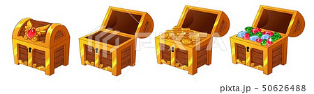 Set of wooden golden chests with coins and diamonds for the game UI. 50626488