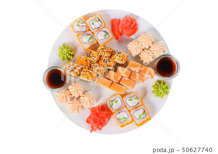 Sushi, rolls on a white isolated background Sushi, rolls on a white isolated background 50627740