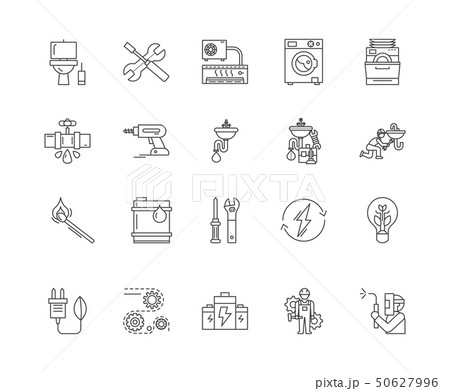 Electrical gas & sanitary services line icons, signs, vector set, outline illustration concept  50627996