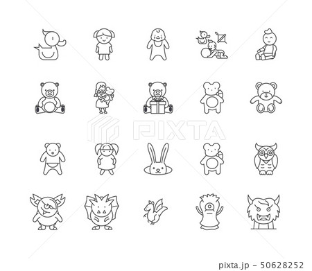 Dolls and stuffed toys line icons, signs, vector set, outline illustration concept  50628252