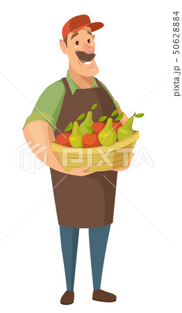 Vector farmer character with vegetables and fruits.  50628884