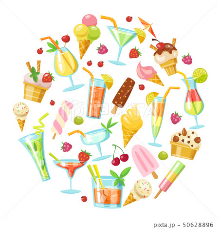 Big vector set of summers drinks, cocktails and ice cream icons. Big vector set of summers drinks, cocktails and ice cream icons. 50628896