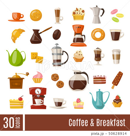 Vector set with coffee and sweets food elements. Vector set with coffee and sweets food elements. 50628914
