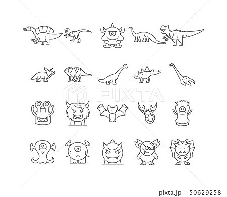 Dinosaurs line icons, signs, vector set, outline illustration concept  50629258