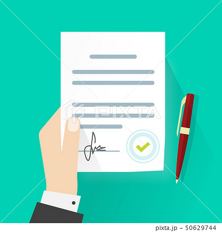 Business man hand holding legal contract document agreement signature vector Business man hand holding legal contract document agreement signature vector 50629744