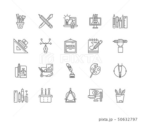 Calligrapher line icons, signs, vector set, outline illustration concept  50632797