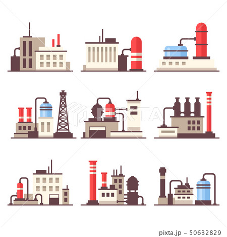 Industrial Manufactory Building Icons Set. Flat Style Vector 50632829