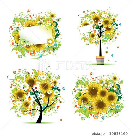 Summer style with sunflowers - tree, frames, bouquet for your design 50633160