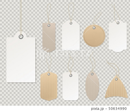 Blank price tags. Paper tag template, blank labels gift card decorative sticker rope empty cardboard 50634990