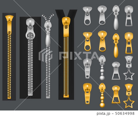 Metallic Zippers Realistic Gold Silver Zipper のイラスト素材