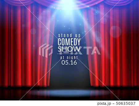 Red curtain scene. Stage open curtains theater opera cinema show broadway cabaret club spotlight 50635037