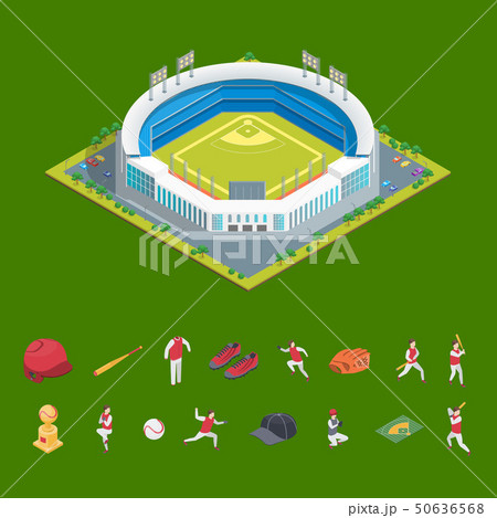 Soccer or Baseball Park or Stadium and Elements Concept 3d Isometric View. Vector 50636568