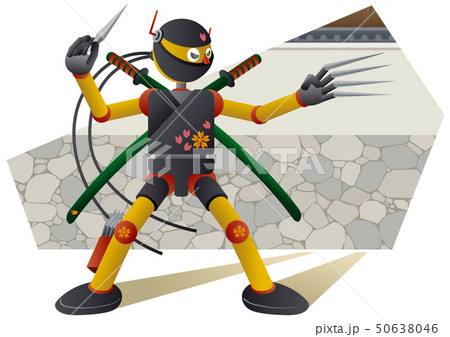 戦う忍者ロボットのイラスト素材