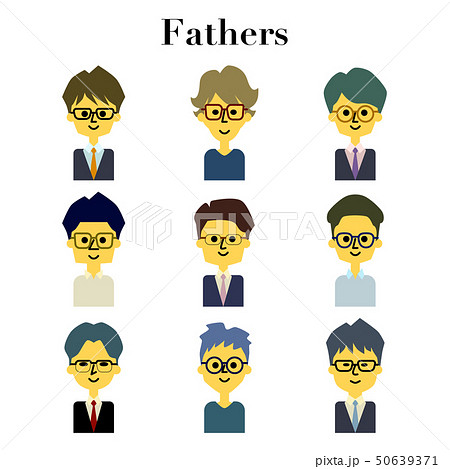 メガネをかけた若いお父さんの顔9パターンのイラストセットのイラスト素材 50639371 Pixta